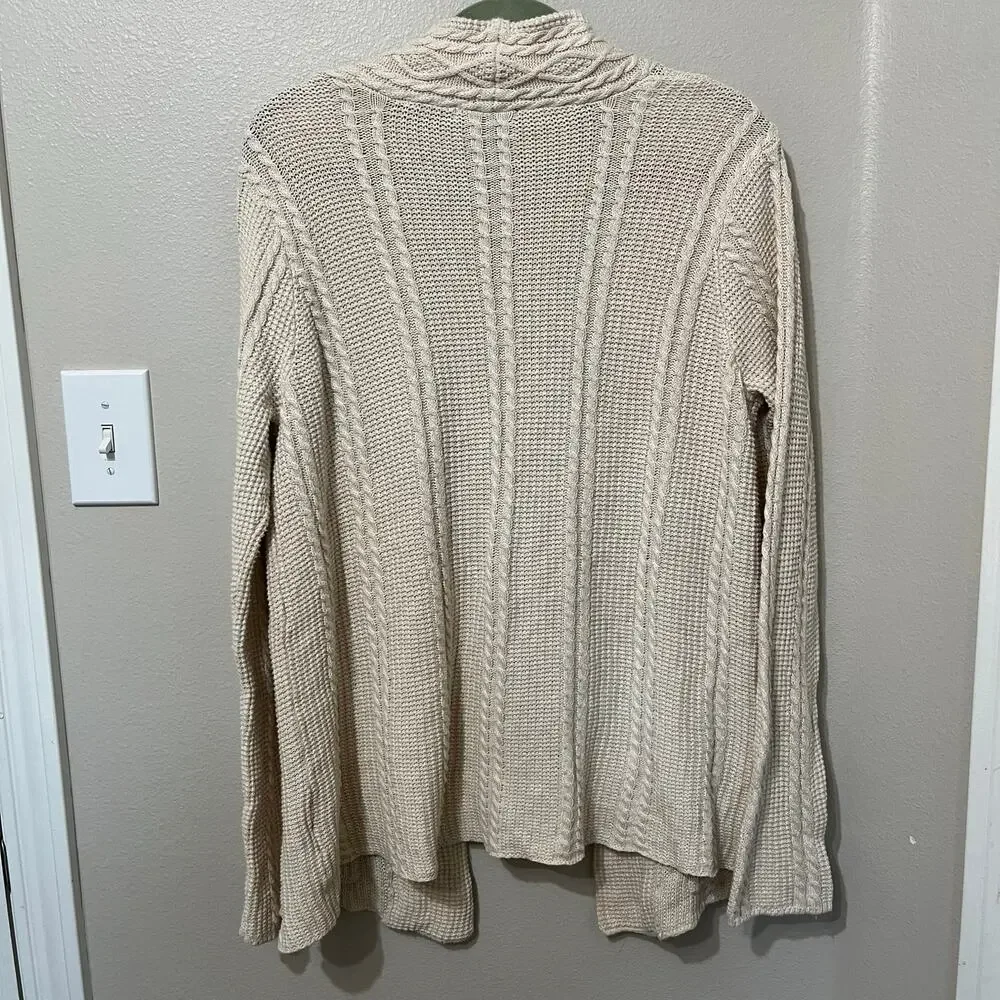 Jeanne Pierre Cable Knit Sweater Sz Medium Open Front‎ Cream Pockets